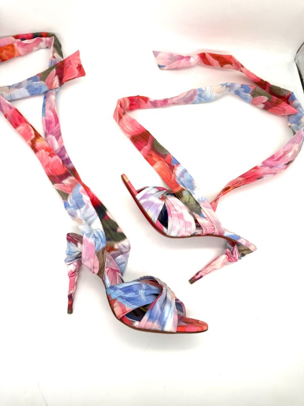 Christian Louboutin AFFABULA LACE UP Silk Peonies Ankle Tie Sandals Heels - Picture 13 of 16